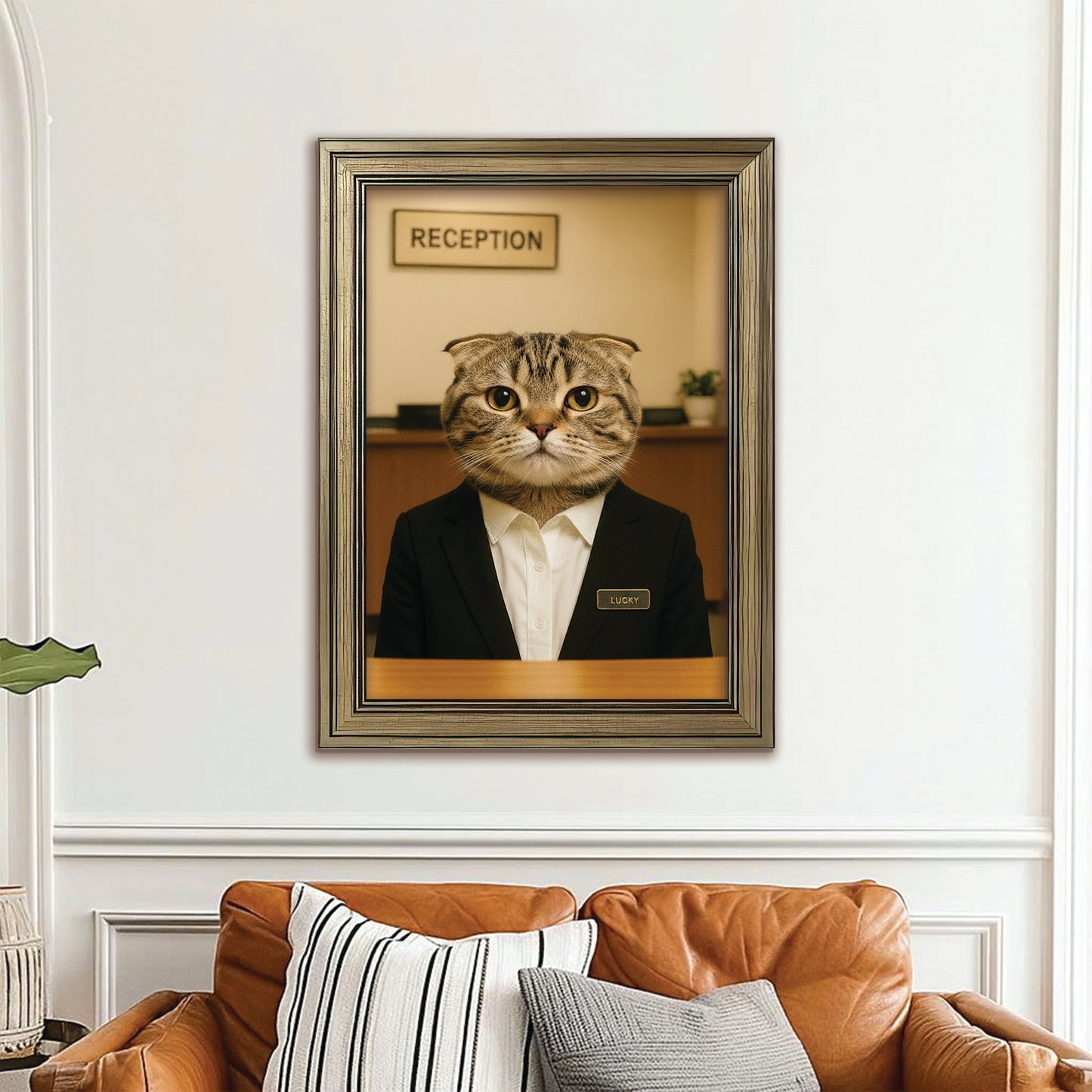 Custom Photo Receptionist Cat Canvas Framed Wall Art Gift For Cat Lovers
