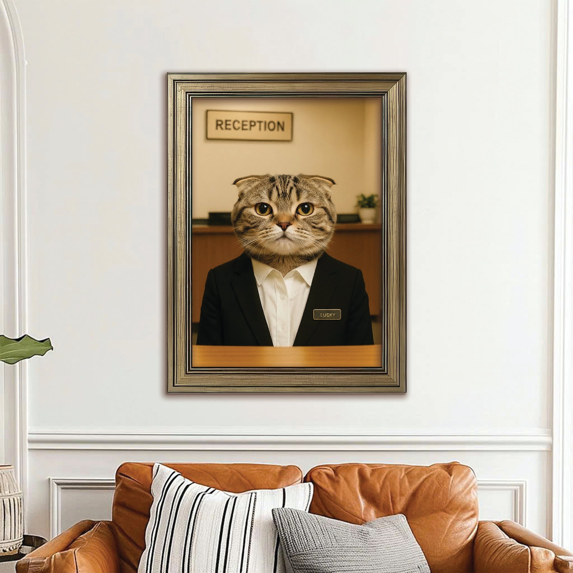 Custom Photo Receptionist Cat Canvas Framed Wall Art Gift For Cat Lovers