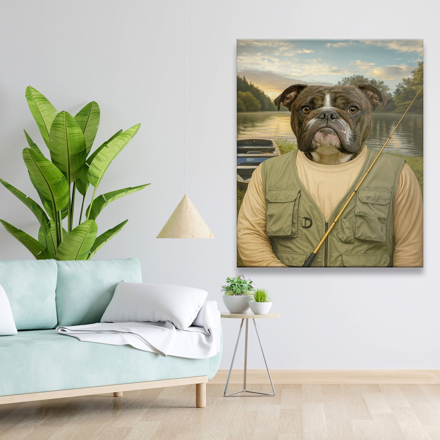 Custom Photo Fisherman Dog Canvas