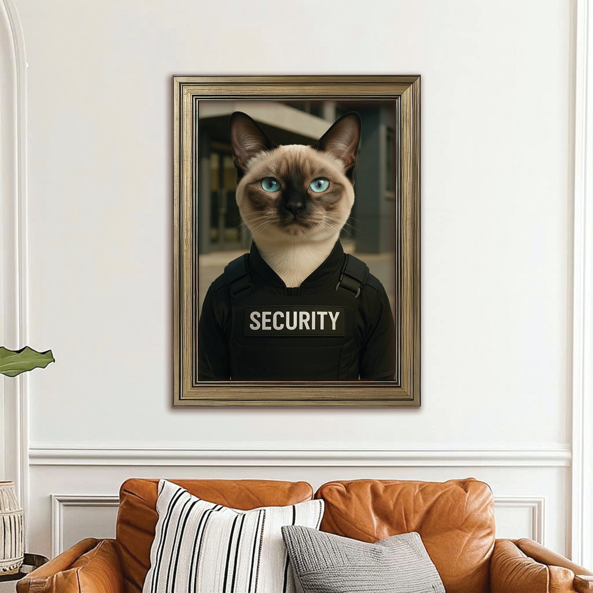 Custom Photo Security Guard Cat Canvas Framed Wall Art Gift For Cat Lovers