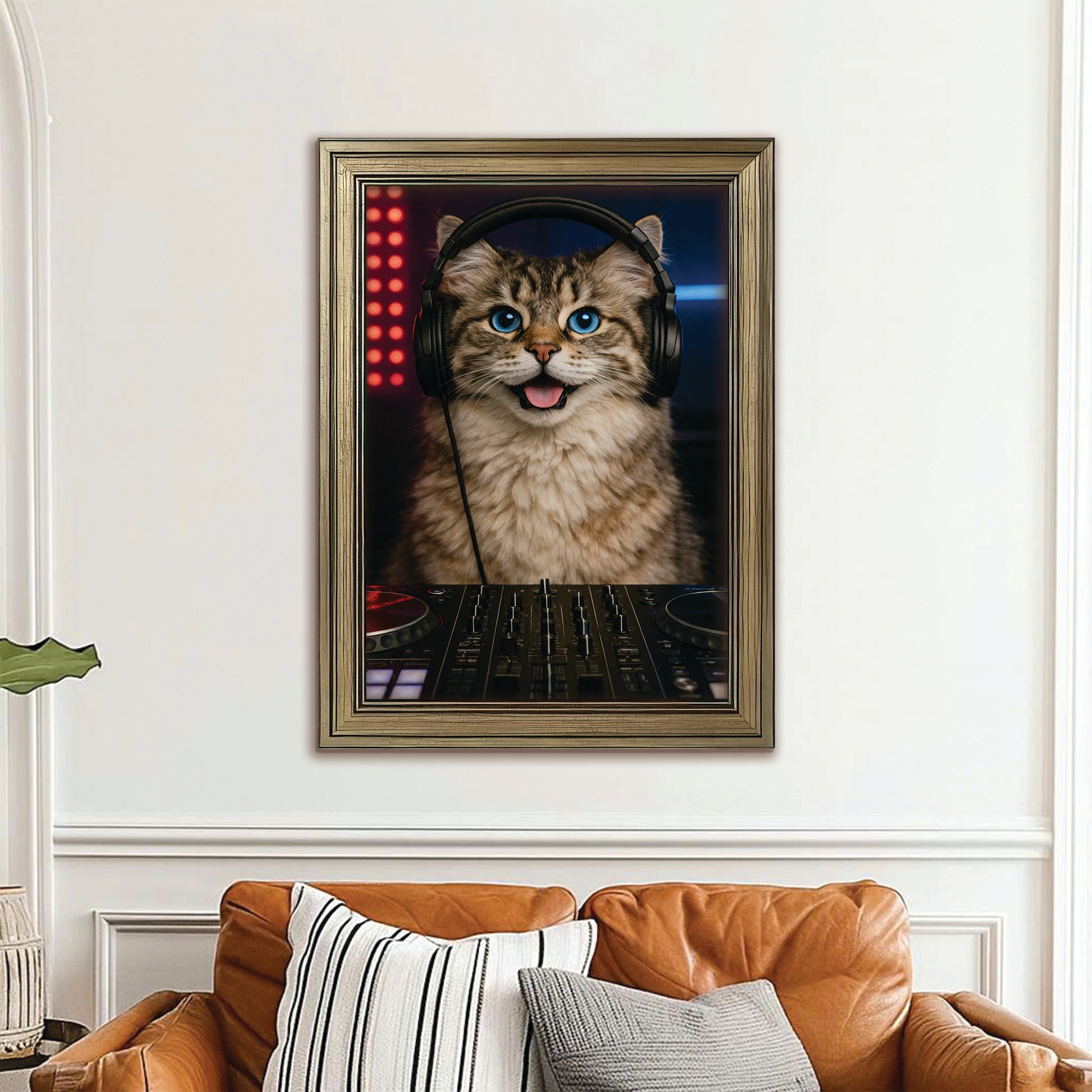 Custom Photo Dj Cat Canvas Framed Wall Art  Gift For Cat Lovers