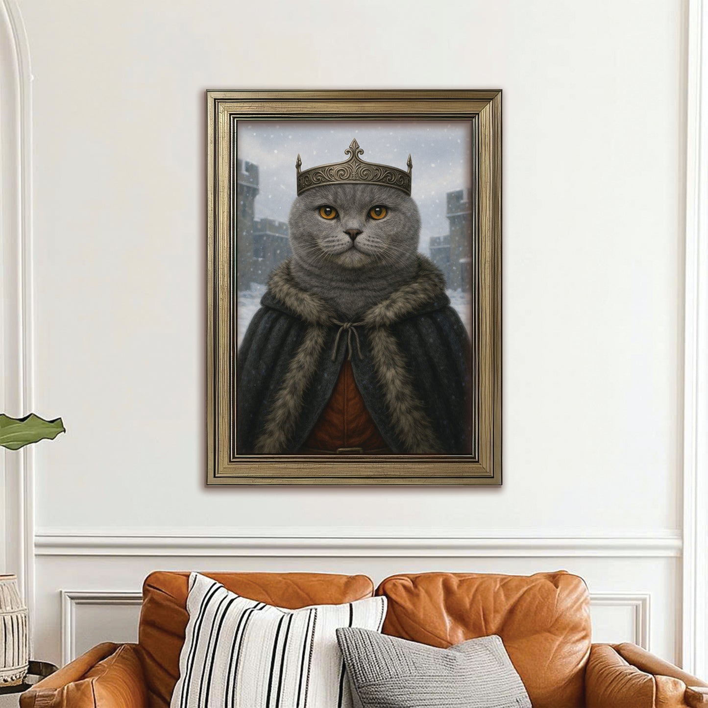 Custom Photo Winter King Royal Cat Canvas Framed Wall Art Gift For Cat Lovers