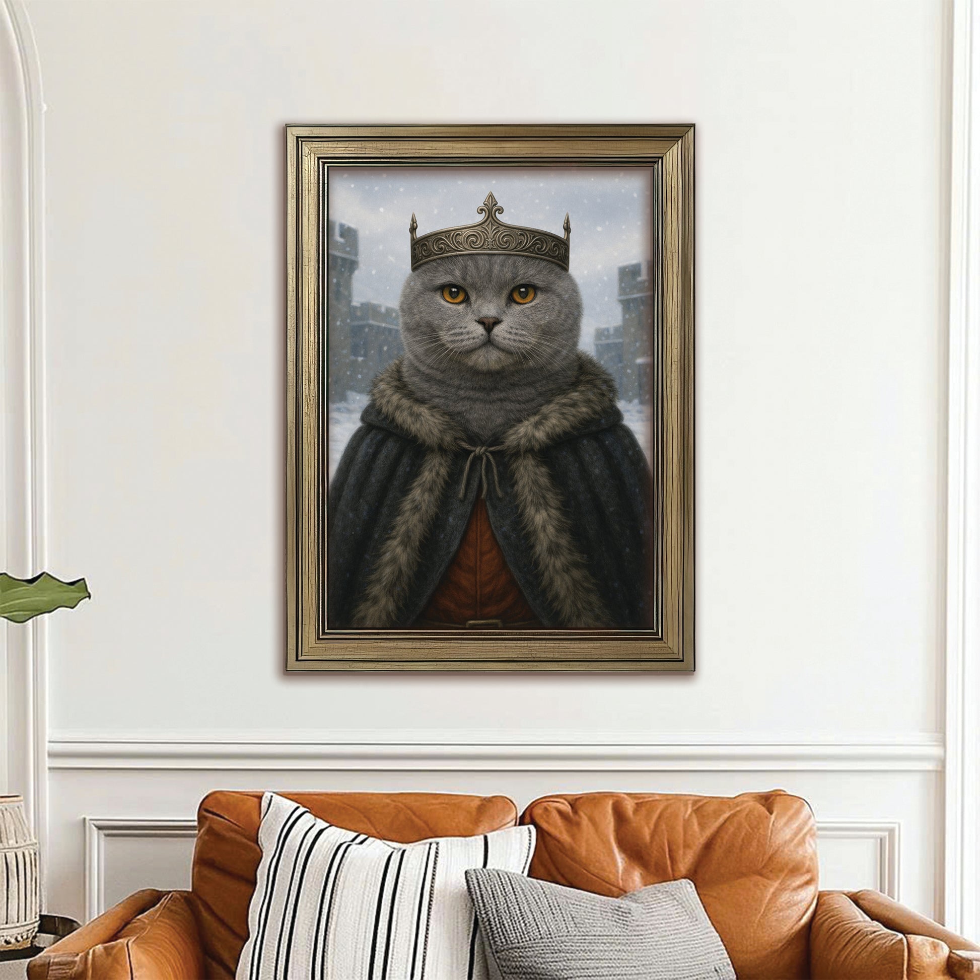 Custom Photo Winter King Royal Cat Canvas Framed Wall Art Gift For Cat Lovers