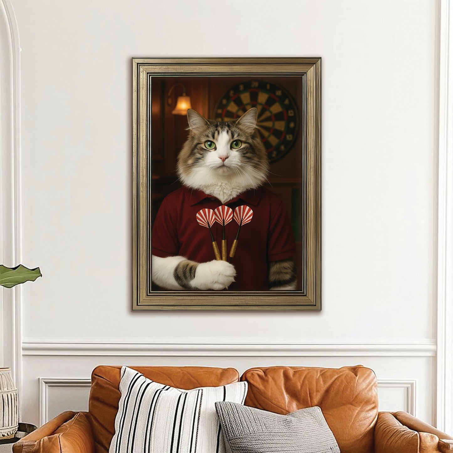 Custom Photo Dart Player Cat Canvas Framed Wall Art  Gift For Cat Lovers