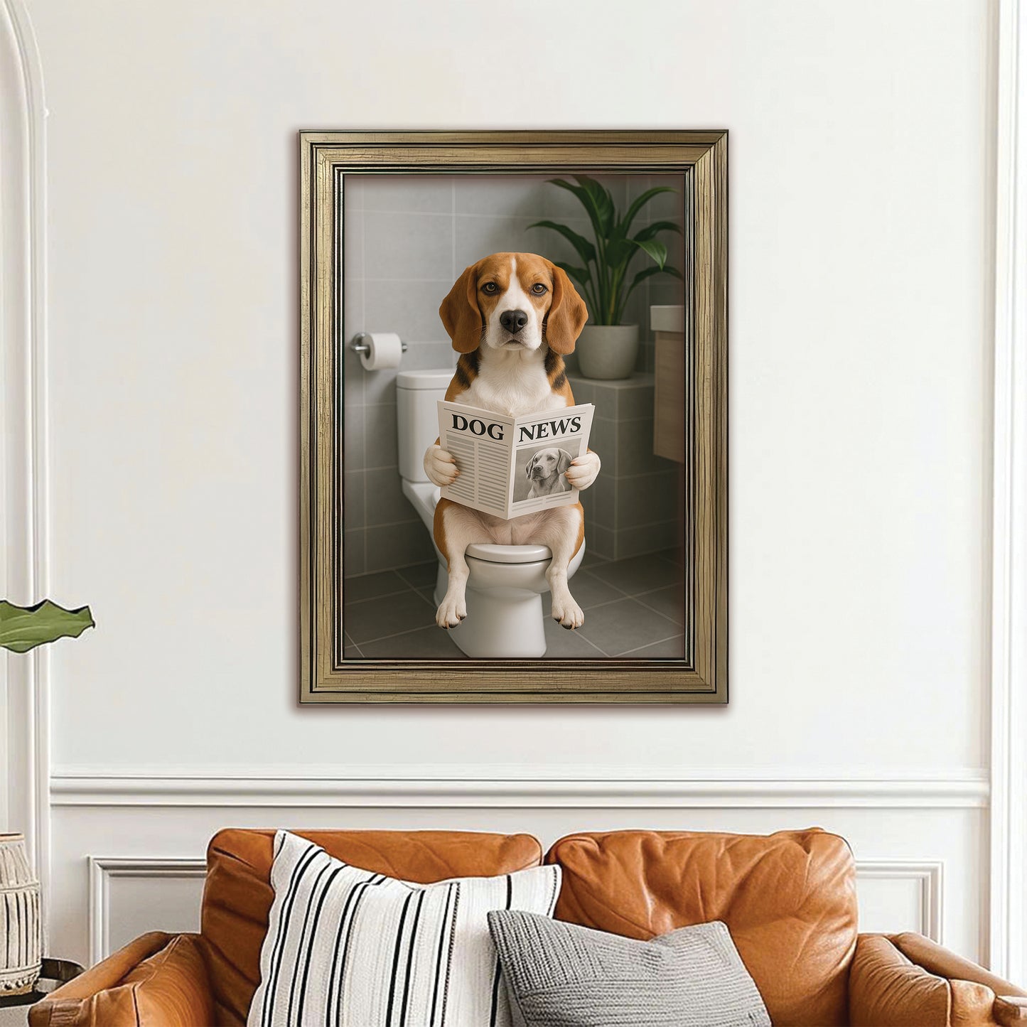 Custom Photo Dog Bathroom Style 4 Canvas Framed Wall Art Gift For Dog Lovers