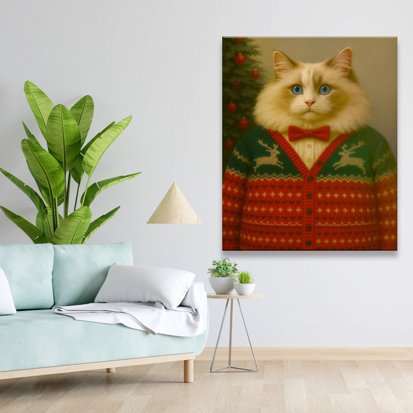 Custom Photo Christmas Cat Canvas Gift For Cat Lovers