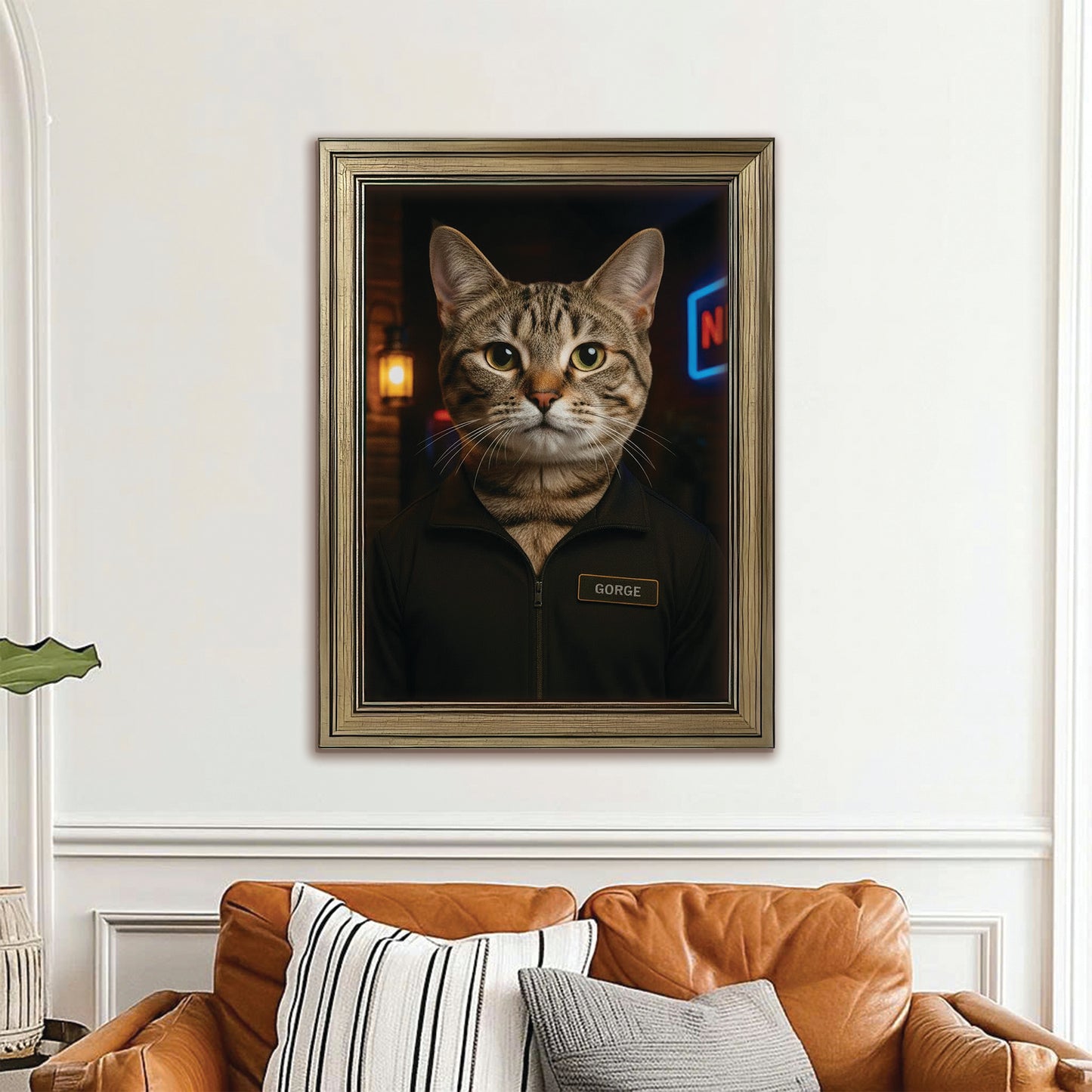 Custom Photo Bouncer Night Club Security Cat Canvas Framed Wall Art Gift For Cat Lovers