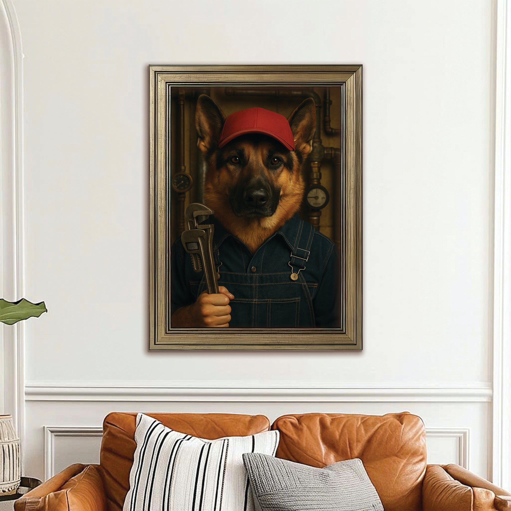 Custom Photo Plumber Dog Canvas Framed Wall Art Gift For Dog Lovers