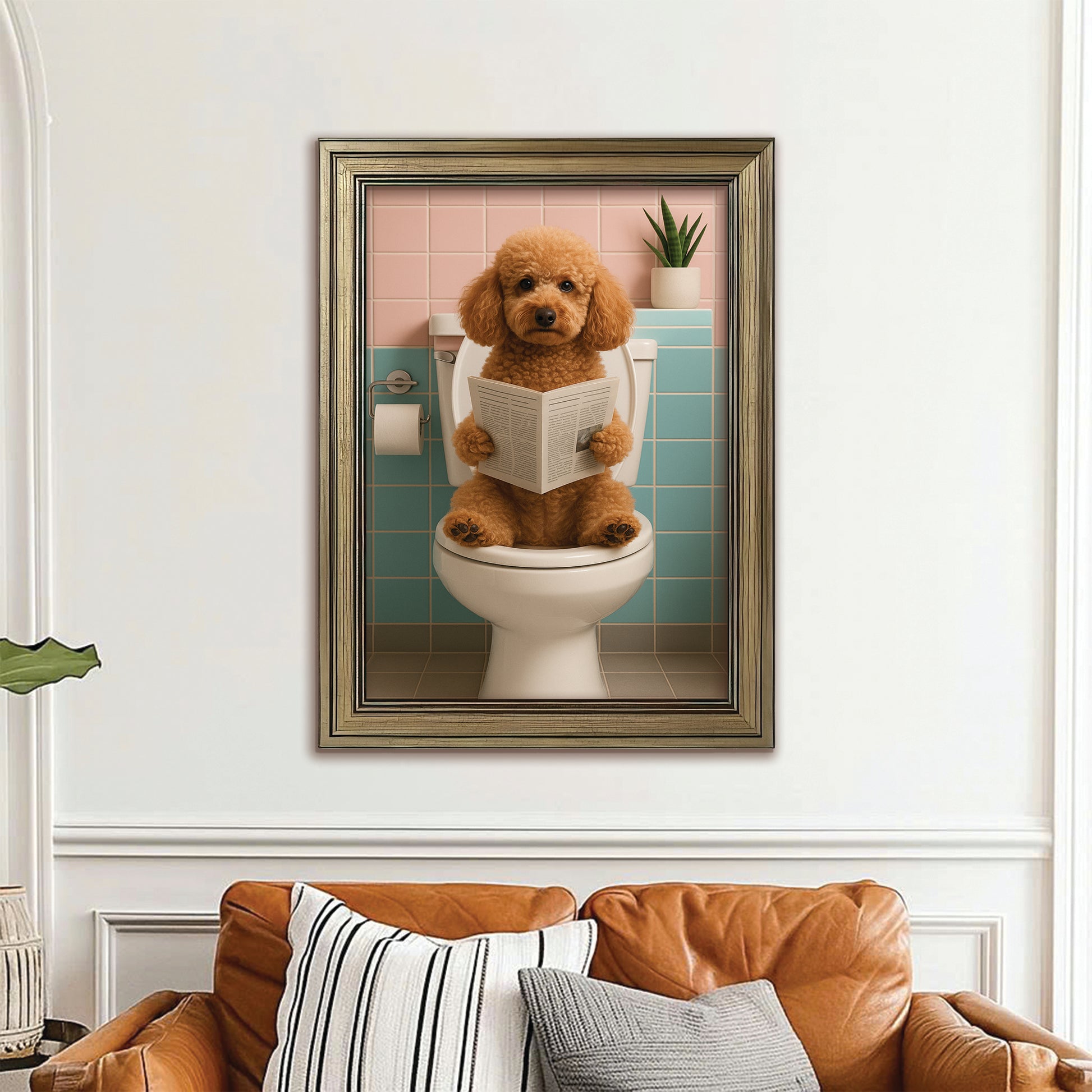 Custom Photo Dog Bathroom Style 8 Canvas Framed Wall Art Gift For Dog Lovers