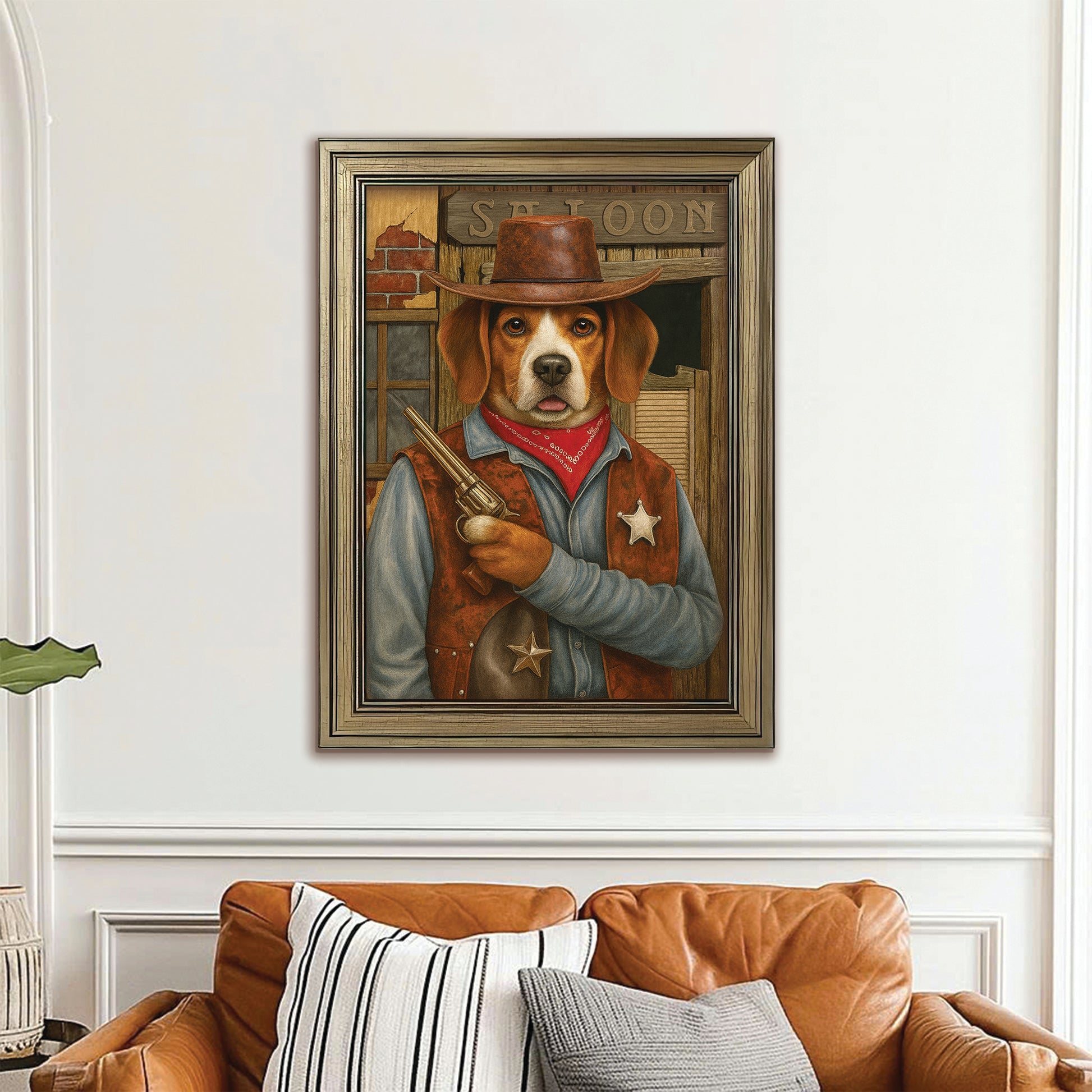 Custom Photo Dog Cowboy Canvas Framed Wall Art