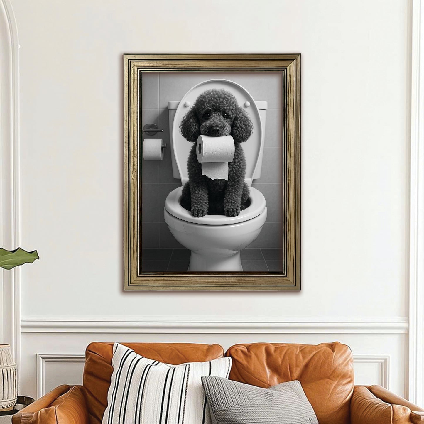 Custom Photo Dog Bathroom Style 5 Canvas Framed Wall Art Gift For Dog Lovers