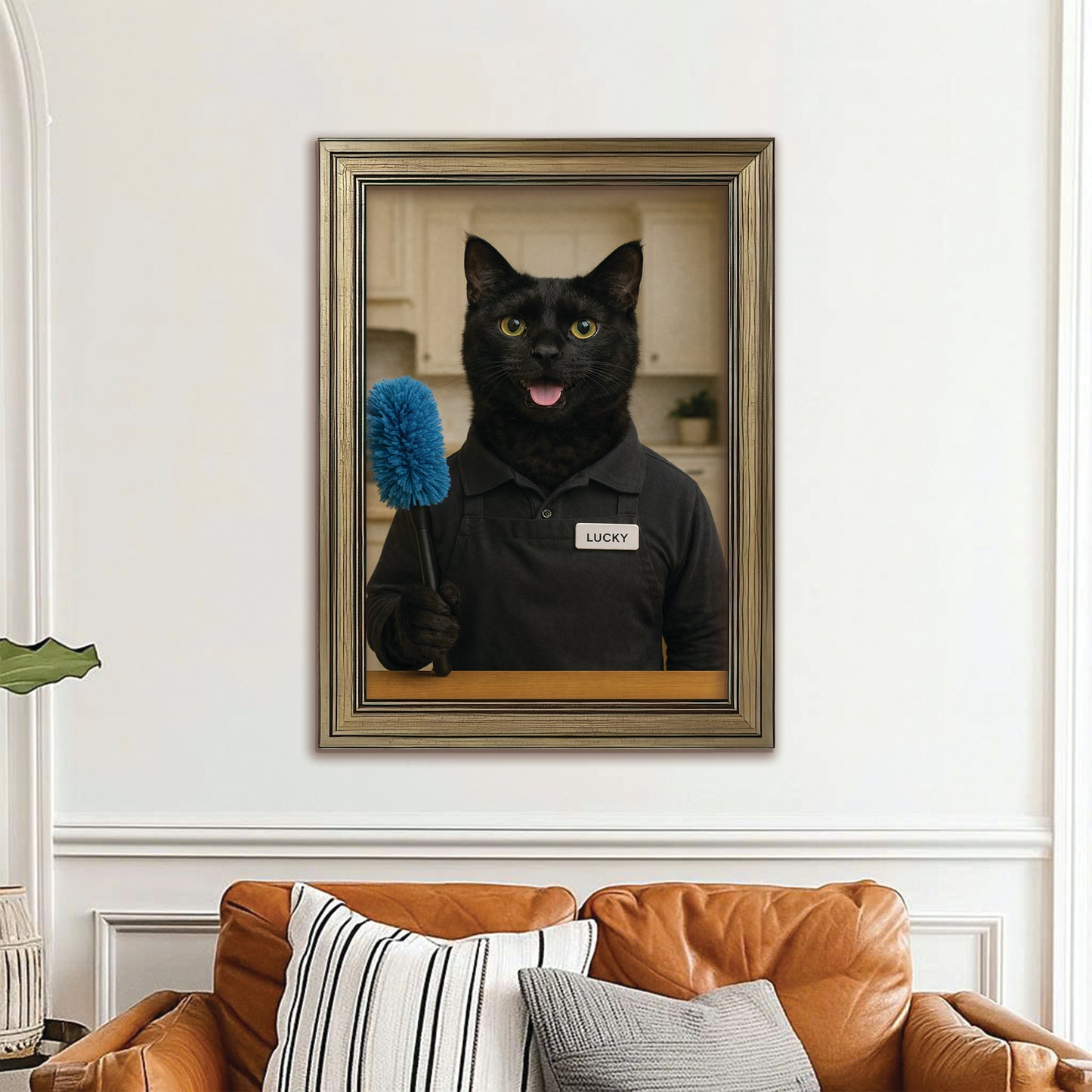 Custom Photo Housekeeper Cat Canvas Framed Wall Art  Gift For Cat Lovers