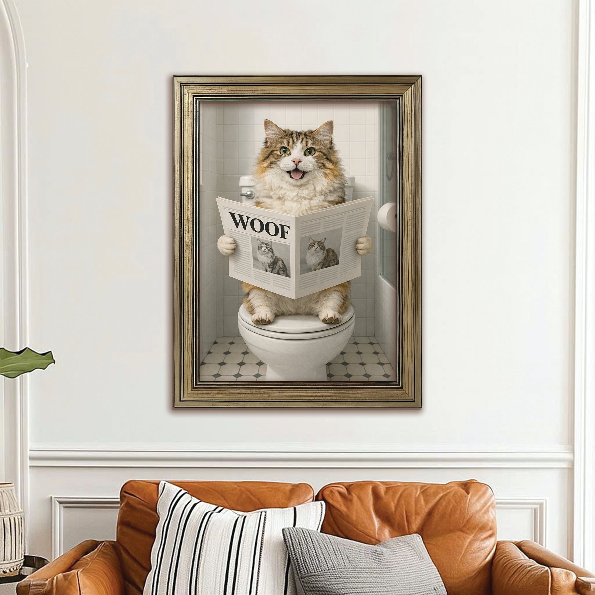 Custom Photo Cat Bathroom Style 6 Canvas Framed Wall Art Gift For Cat Lovers
