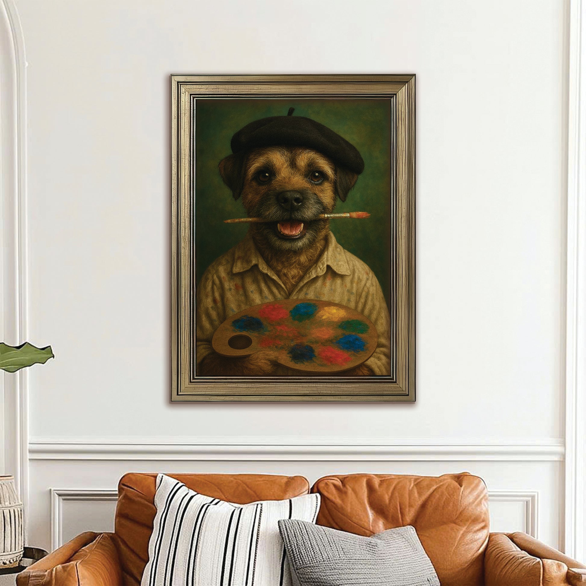 Custom Photo Artist Dog Canvas Framed Wall Art Gift For Dog Lovers