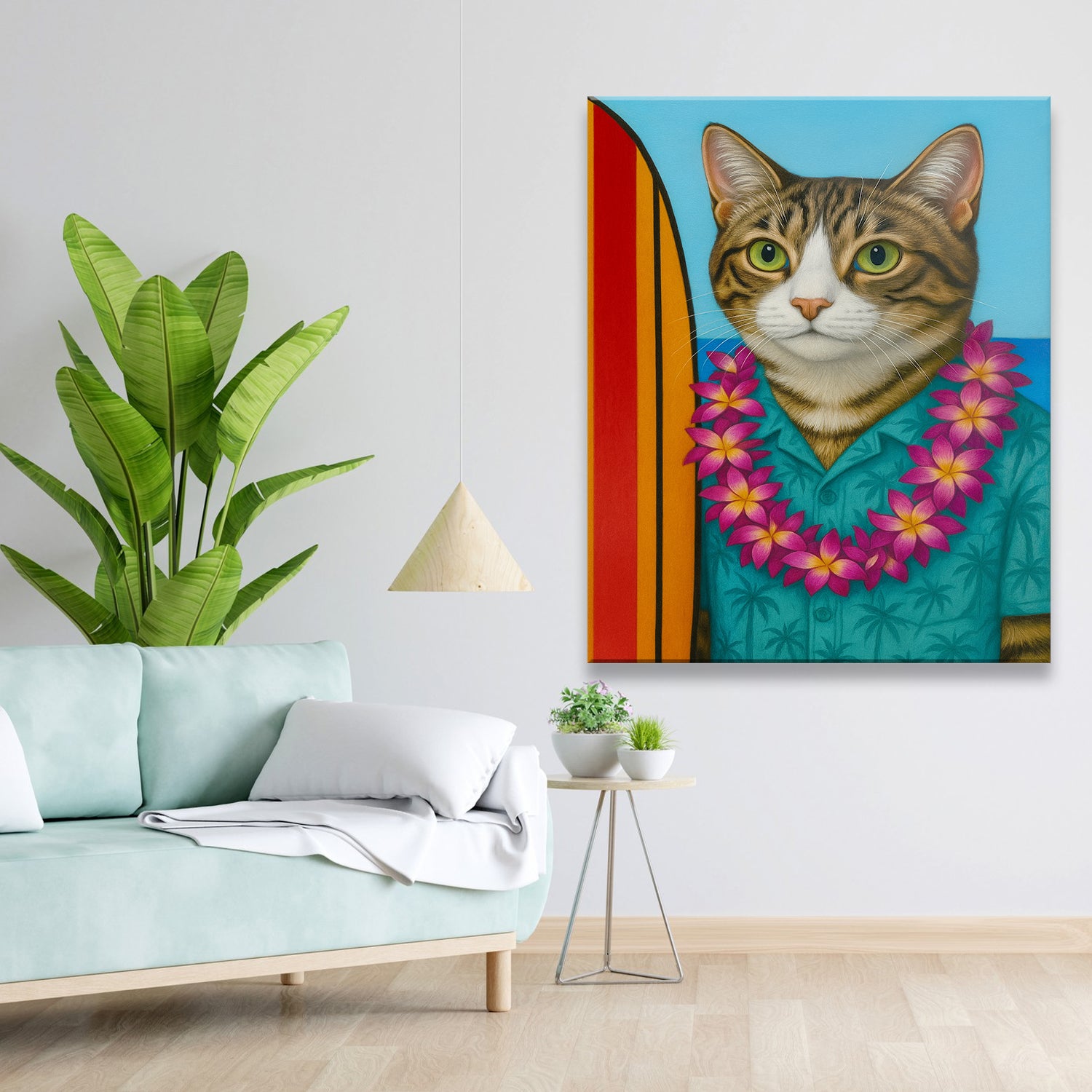 Custom Photo Surfer Cat Canvas Gift For Cat Lovers