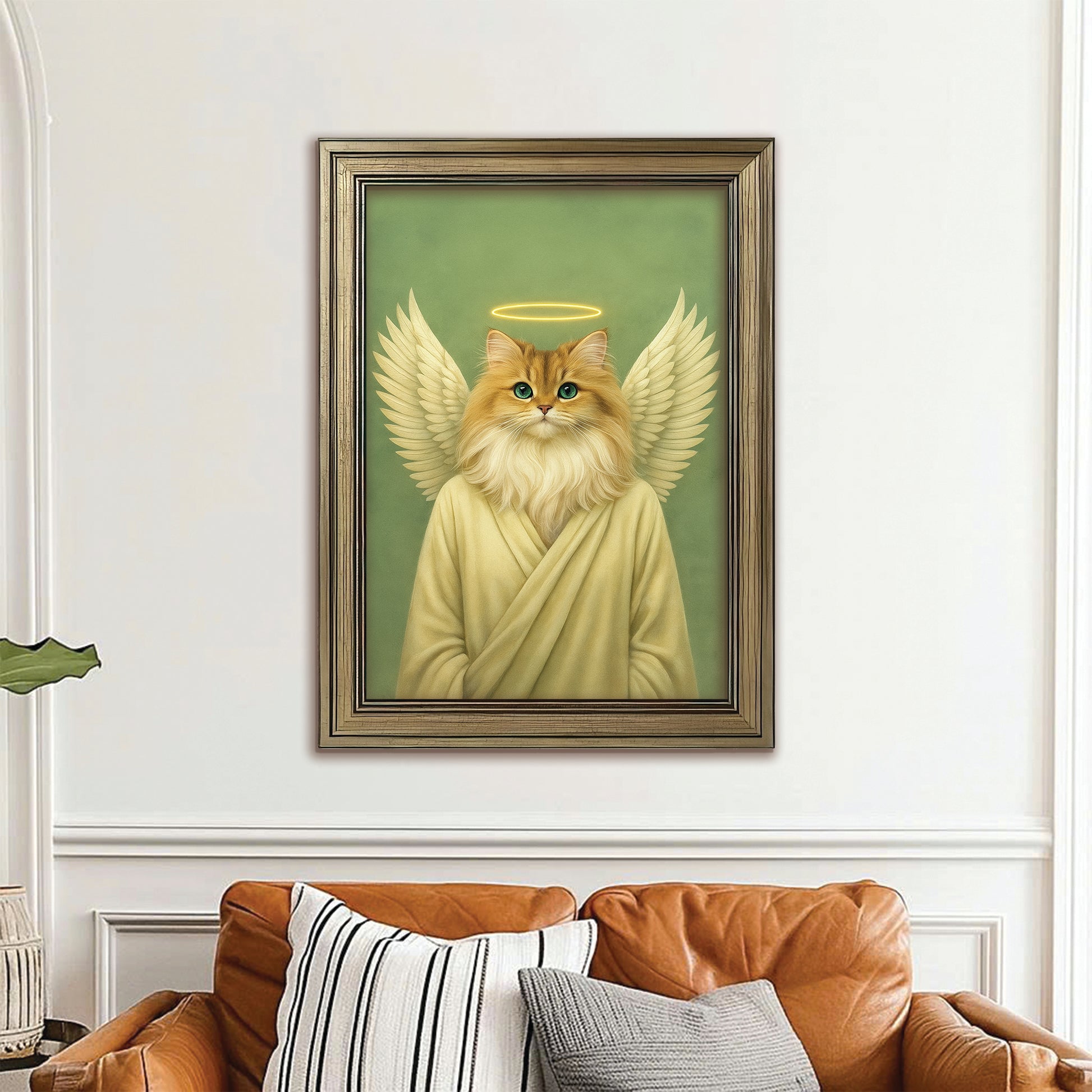 Custom Photo Angel Cat  Canvas Framed Wall Art Memorial Gift For Cat Lover
