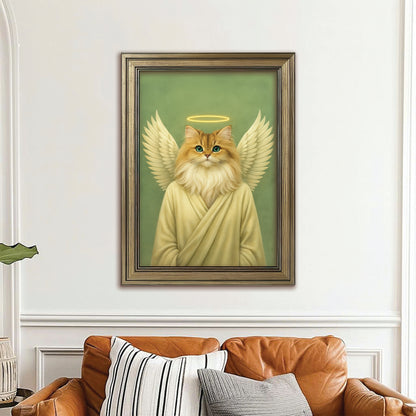 Custom Photo Angel Cat  Canvas Framed Wall Art Memorial Gift For Cat Lover