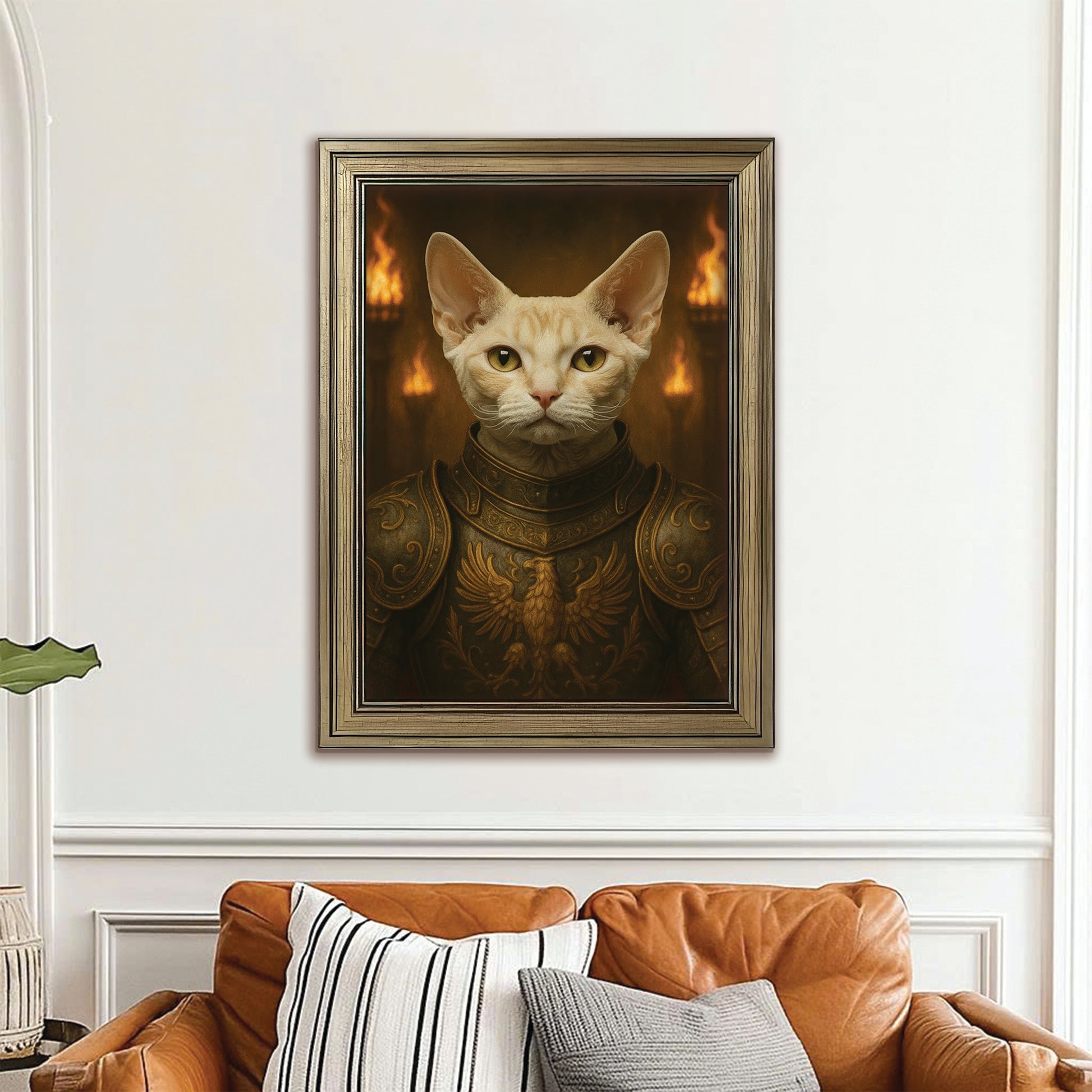Custom Photo Cat Knight Royal Canvas Framed Wall Art Gift For Cat Lovers