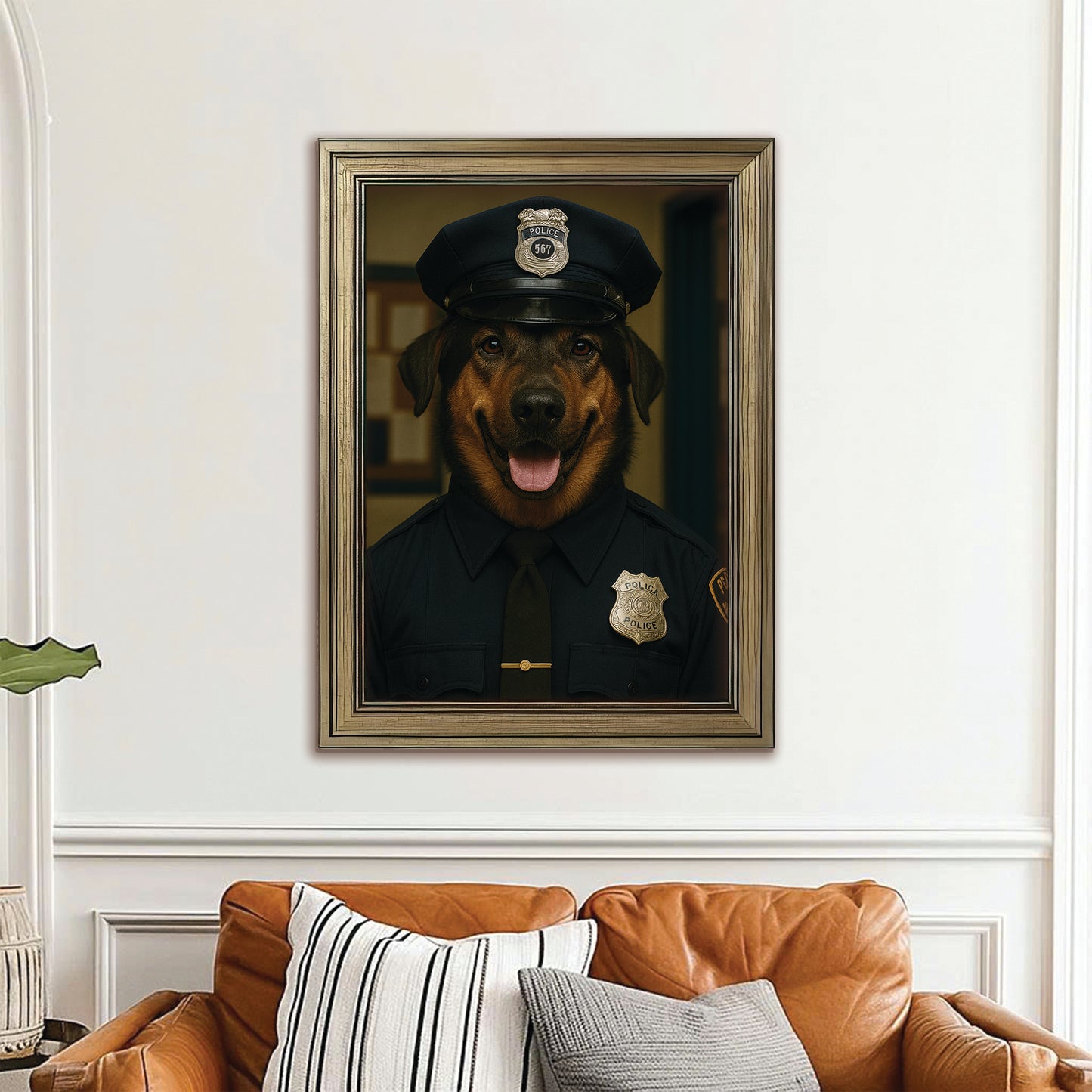 Custom Photo Police Dog Canvas Framed Wall Art Gift For Dog Lovers
