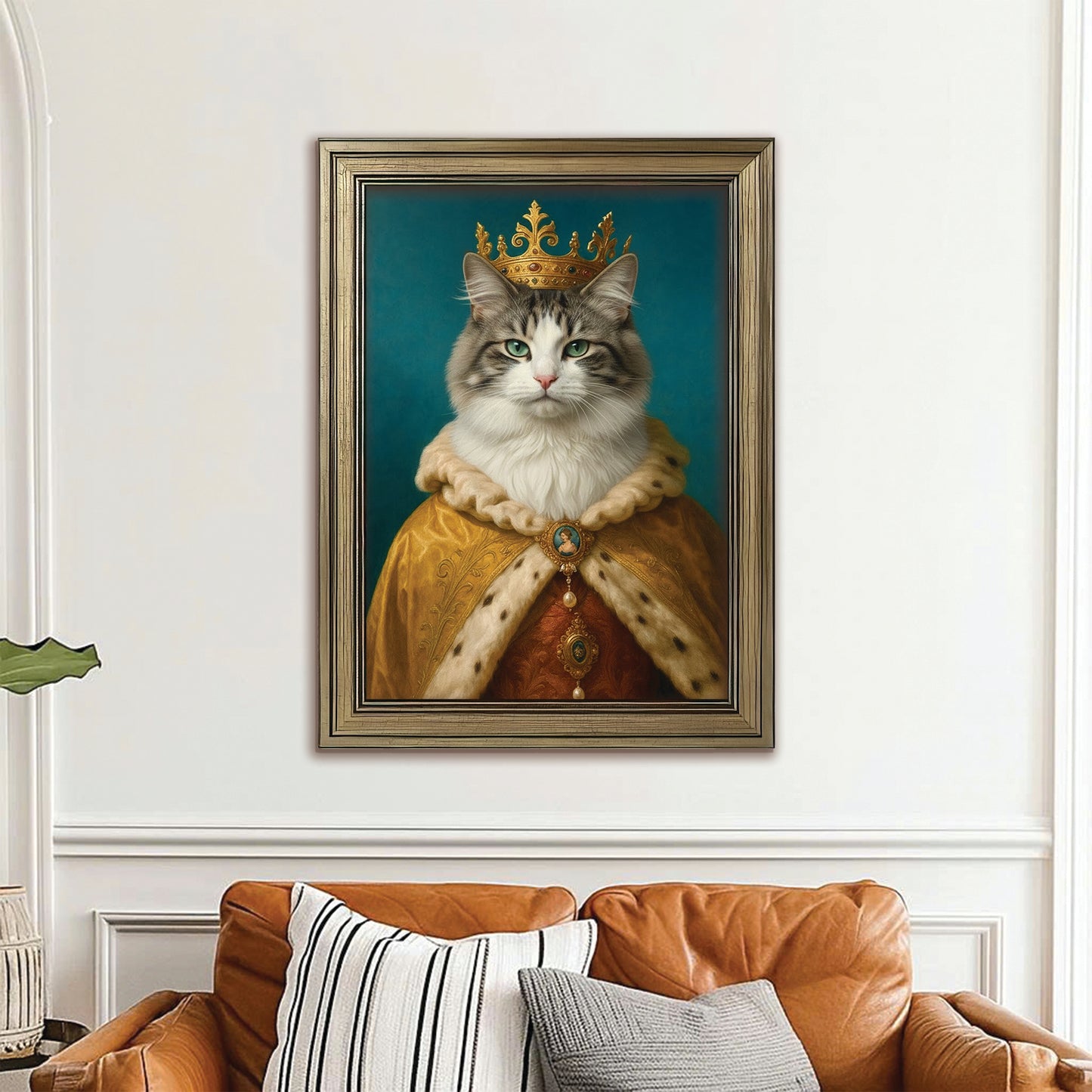 Custom Photo King Royal Cat Canvas Framed Wall Art Gift For Cat Lovers