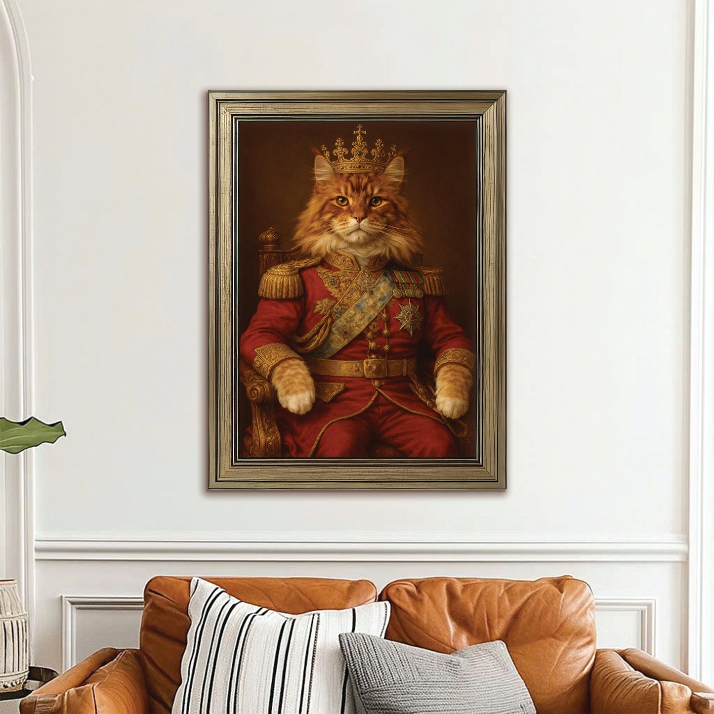 Custom Photo King Cat With Crown Royal Canvas Framed Wall Art Gift For Cat Lovers