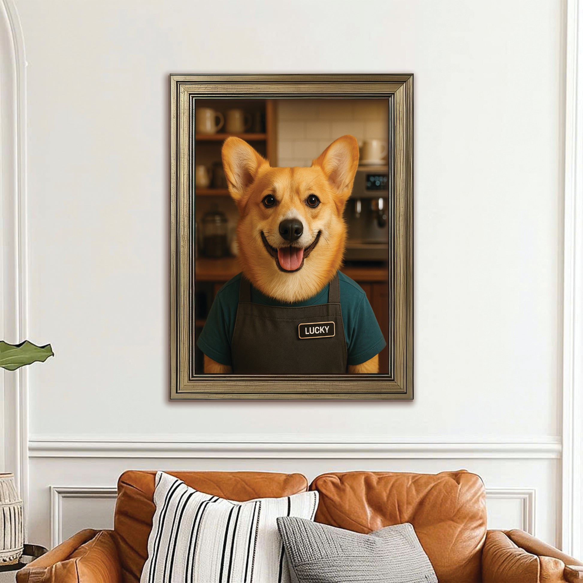 Custom Photo Barista Dog Canvas Framed Wall Art Gift For Dog Lovers