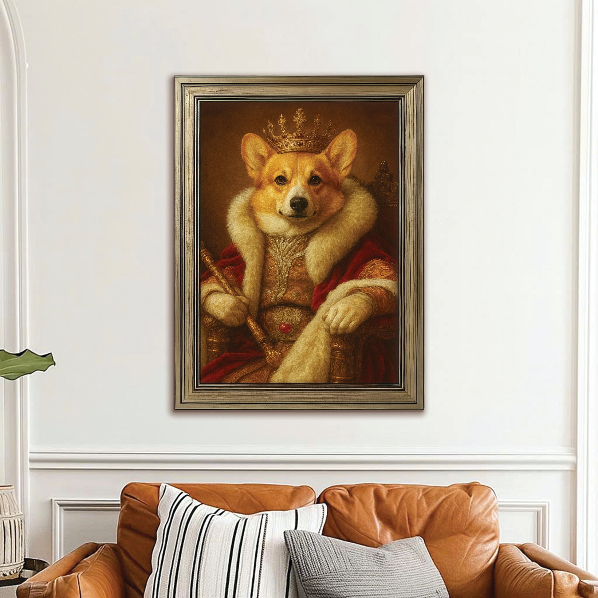 Custom Photo King Royal With Crown Dog Canvas Framed Wall Art Gift For Dog Lovers