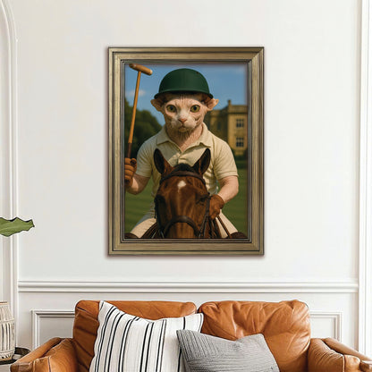 Custom Photo Polo Sport Cat Canvas Framed Wall Art Gift For Cat Lovers