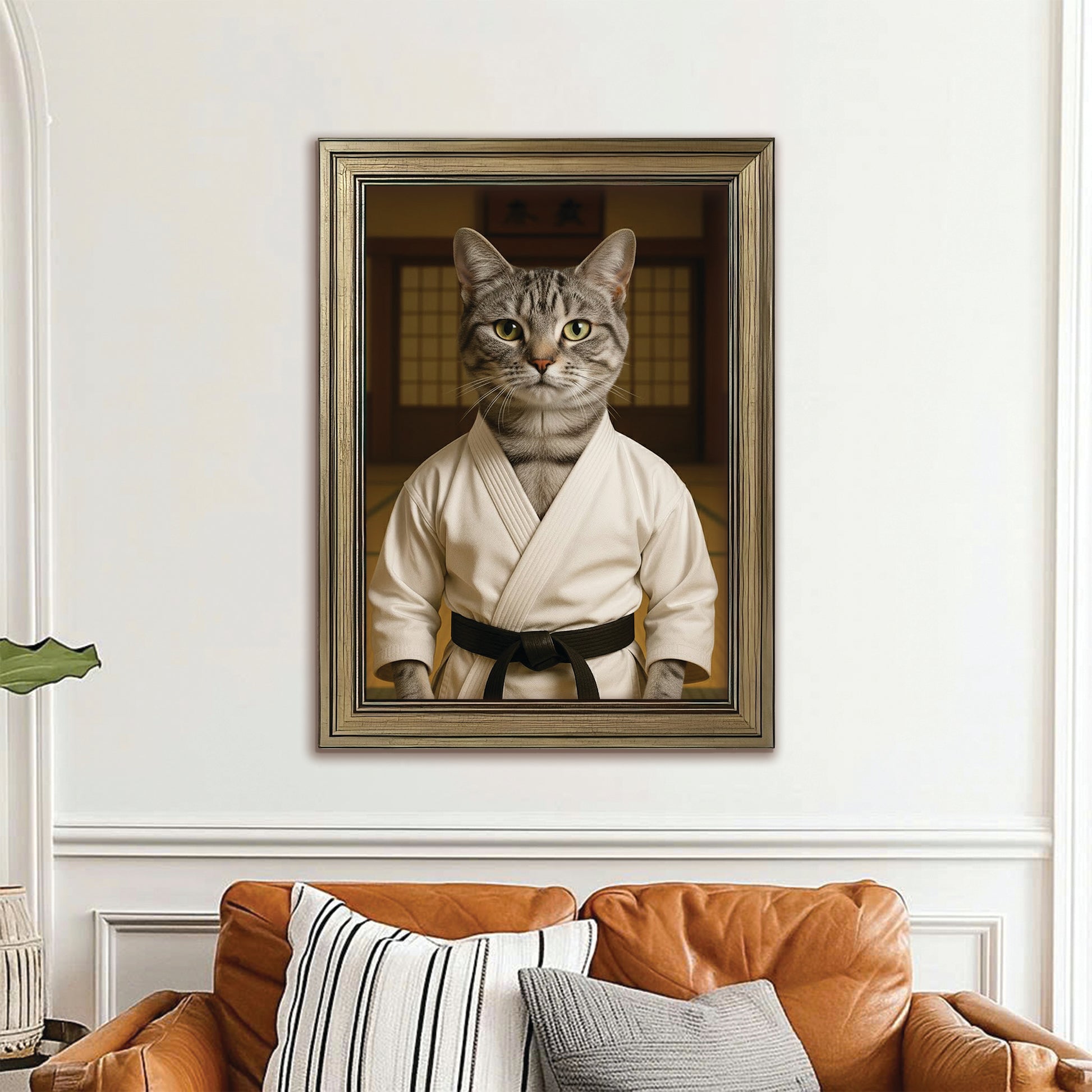 Custom Photo Karate Cat Canvas Framed Wall Art  Gift For Cat Lovers