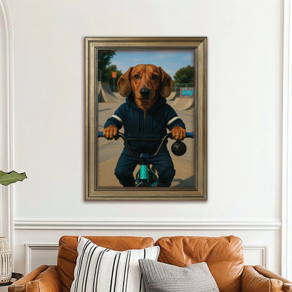 Custom Photo Bmx Bike Dog Canvas Framed Wall Art Gift For Dog Lovers