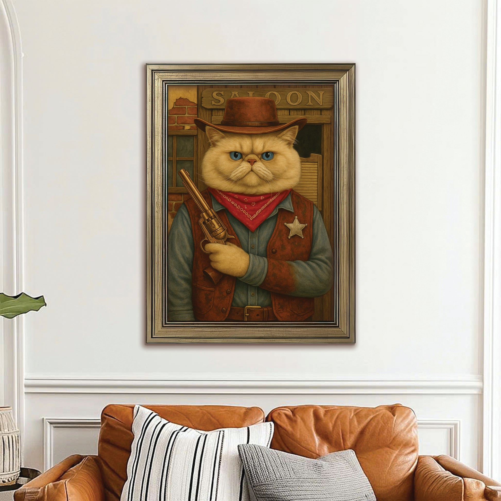 Custom Photo Cat Cowboy Canvas Framed Wall Art