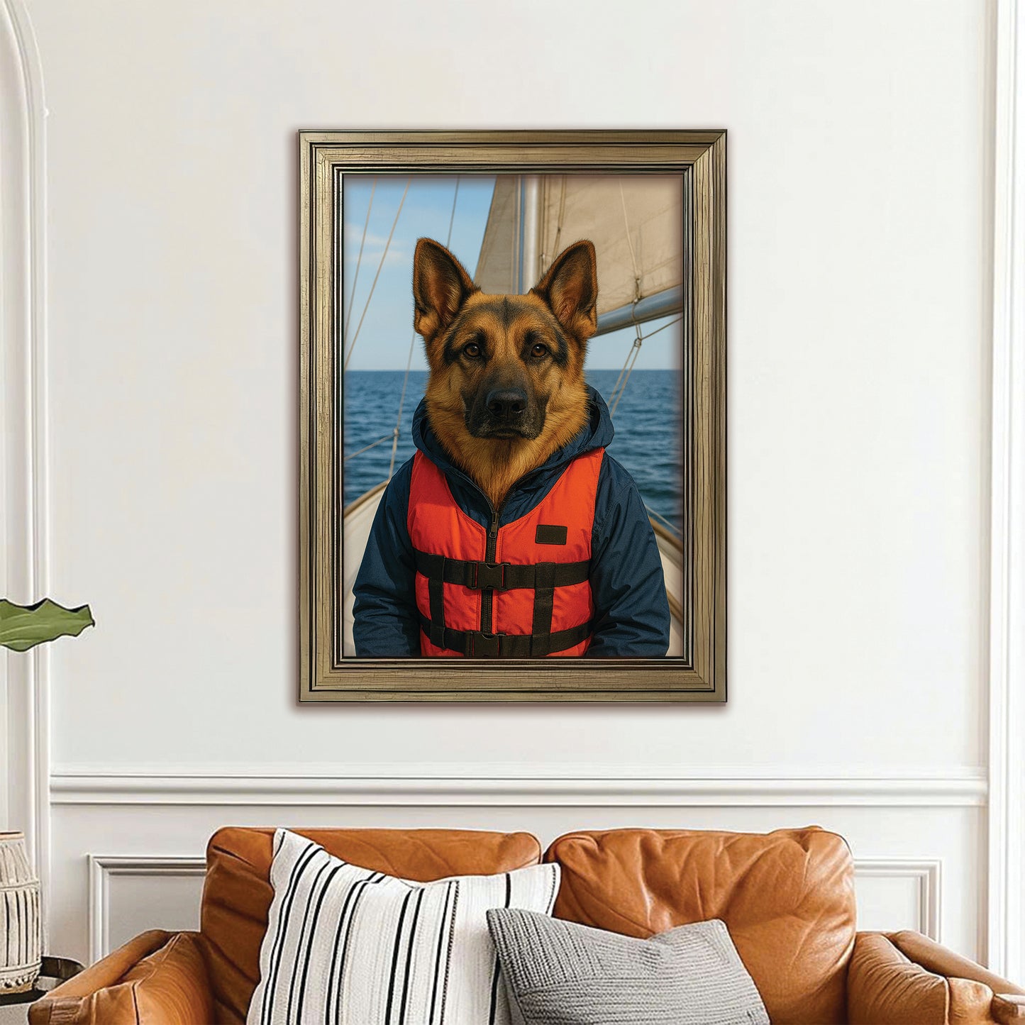 Custom Photo Sailor Dog Canvas Framed Wall Art Gift For Dog Lovers