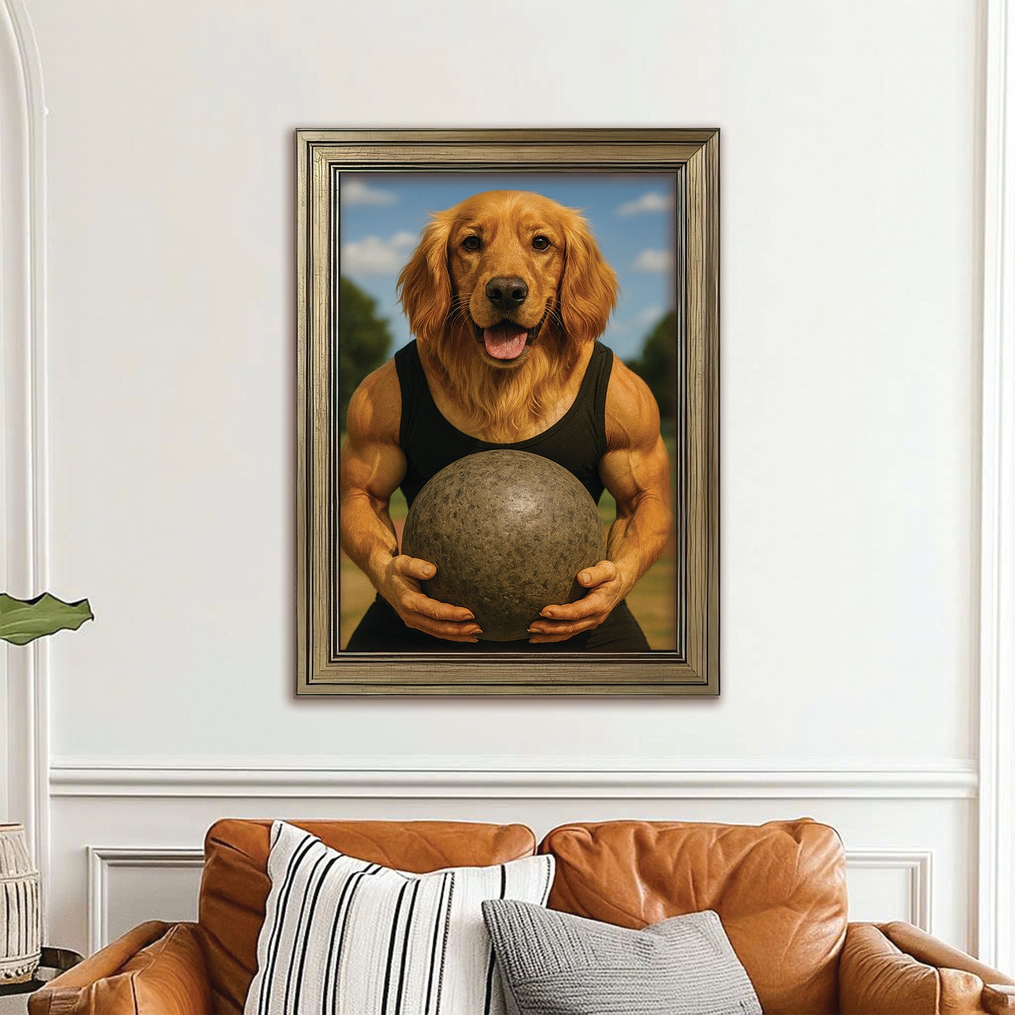 Custom Photo Strongman Dog Canvas Framed Wall Art Gift For Dog Lovers