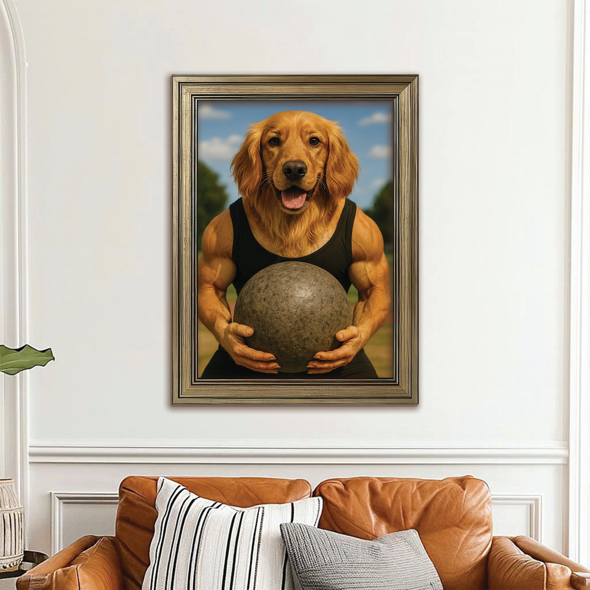 Custom Photo Strongman Dog Canvas Framed Wall Art Gift For Dog Lovers