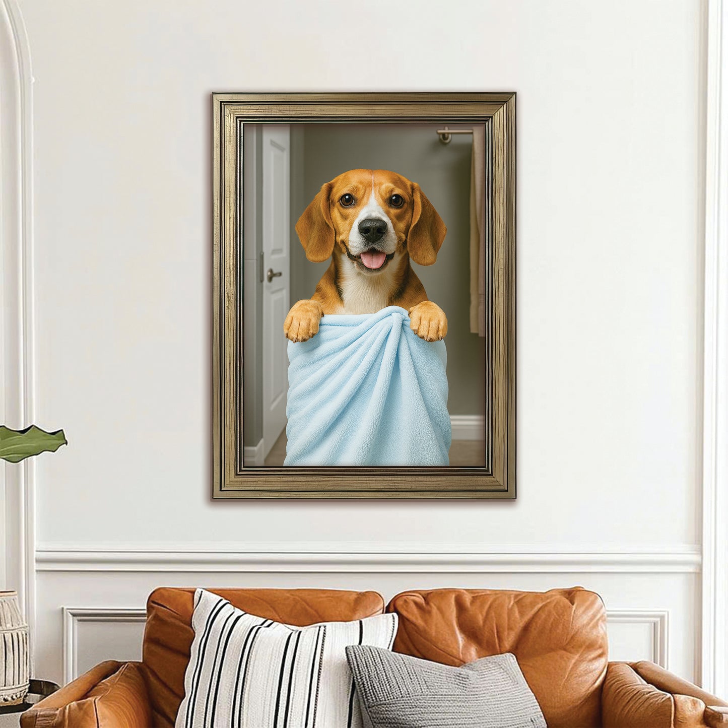 Custom Dog Photo In Bathroom Canvas Framed Wall Art Dog Lover Gifts