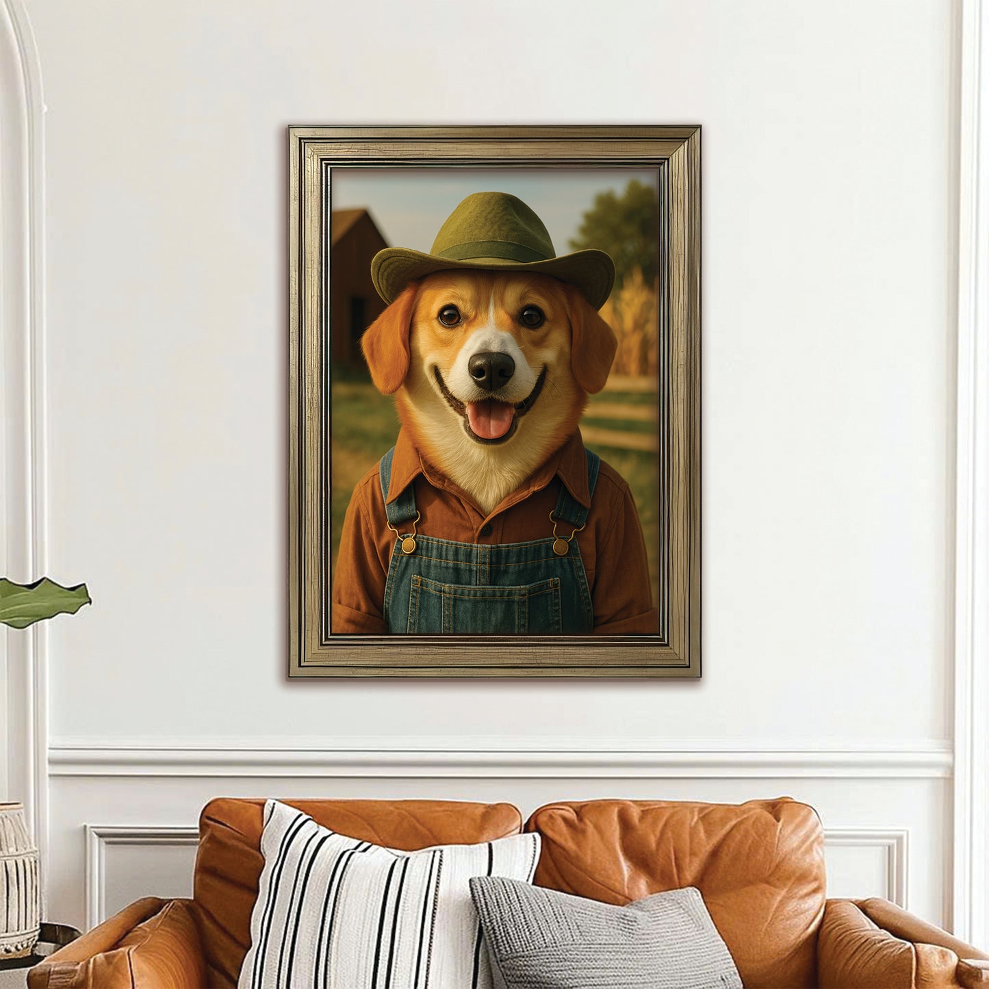 Custom Photo Farmer Farmhouse Dog Canvas Framed Wall Art