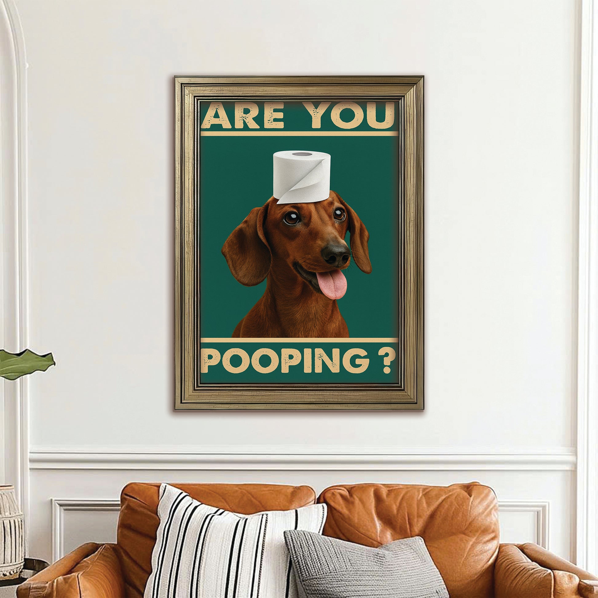 Custom Photo Funny Dog In Bathroom Canvas Framed Wall Art