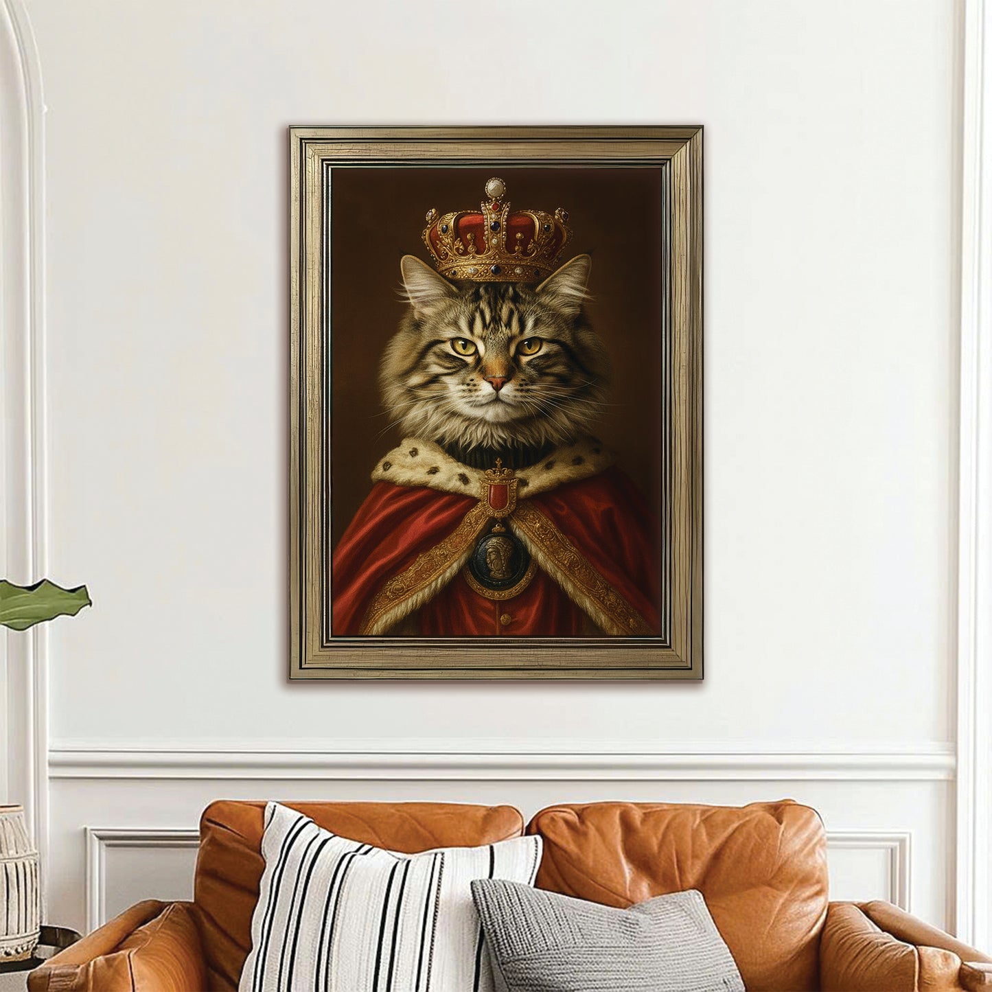 Custom Photo Royal Cat With Crown Canvas Framed Wall Art Gift For Cat Lovers