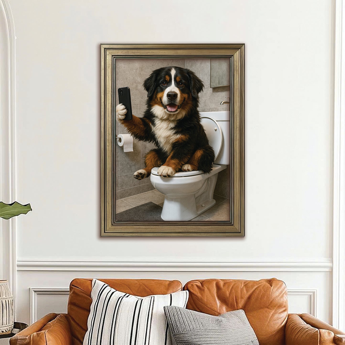 Custom Photo Dog Sefie Bathroom Canvas Framed Wall Art Gift For Dog Lover