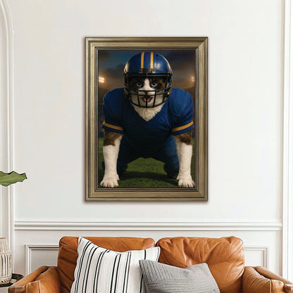 Custom Photo Football Player 2 Cat Canvas Framed Wall Art  Gift For Cat Lovers