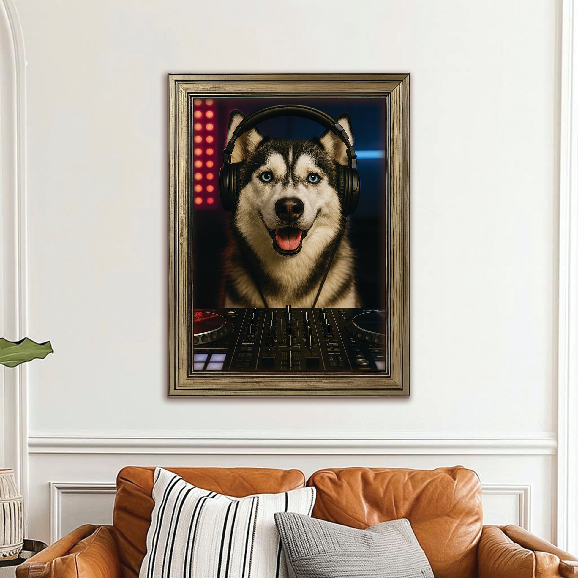 Custom Photo Dj Dog Canvas Framed Wall Art Gift For Dog Lovers
