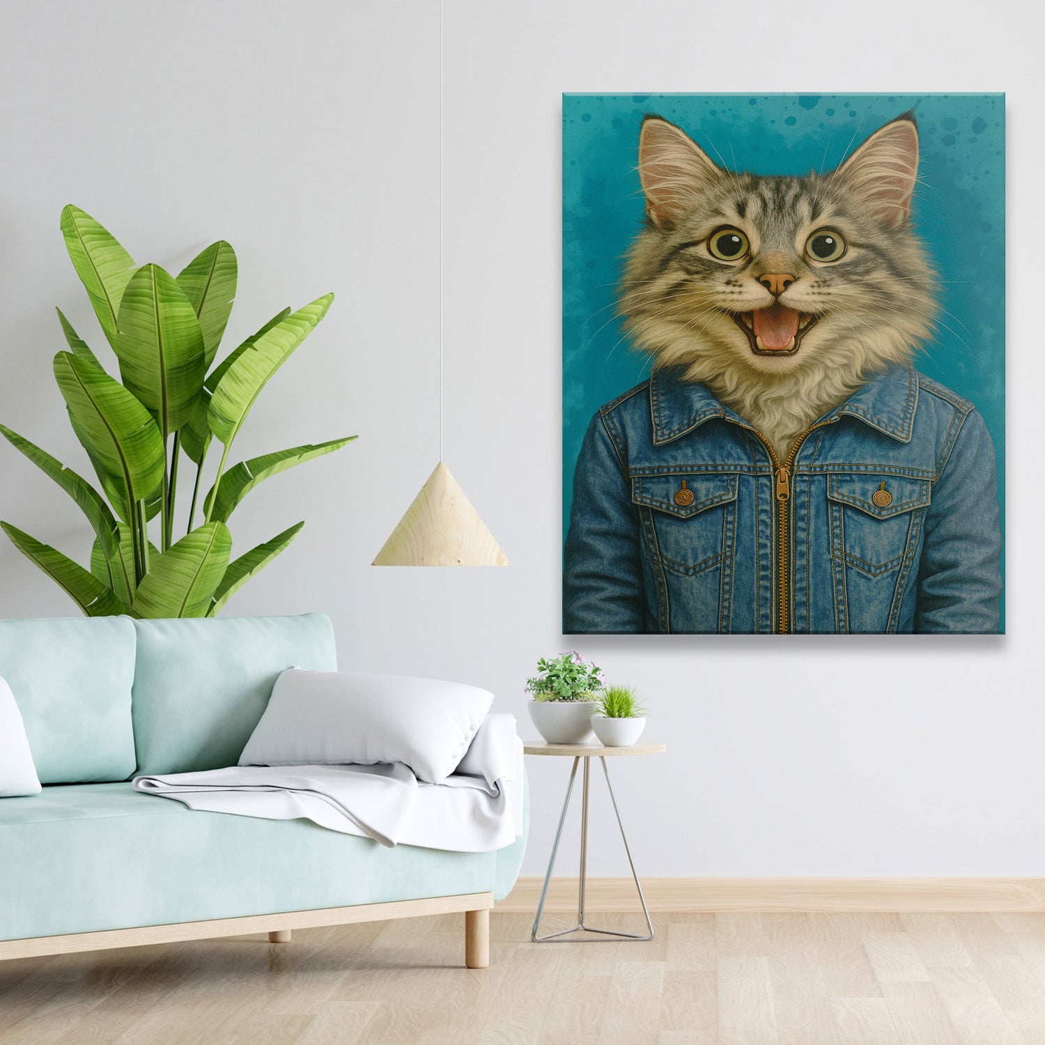 Custom Photo Denim Cat Canvas Gift For Cat Lovers