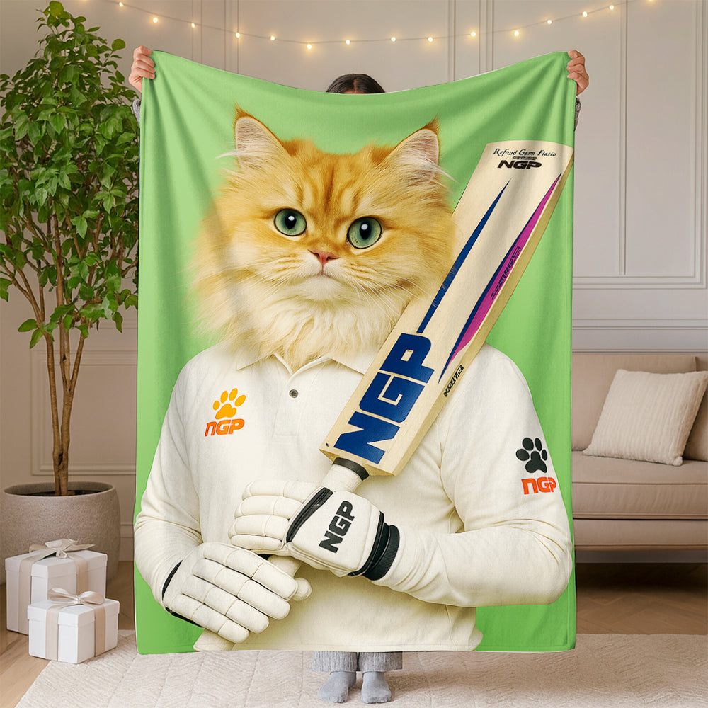 Custom Photo Cricketer Cat Blanket Gift For Cat Lovers
