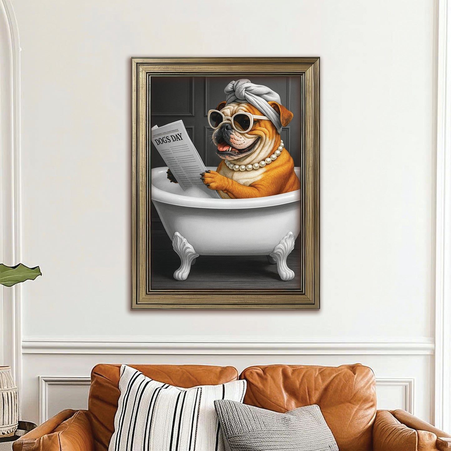 Custom Photo Dog Bathroom Style 9 Canvas Framed Wall Art Gift For Dog Lovers