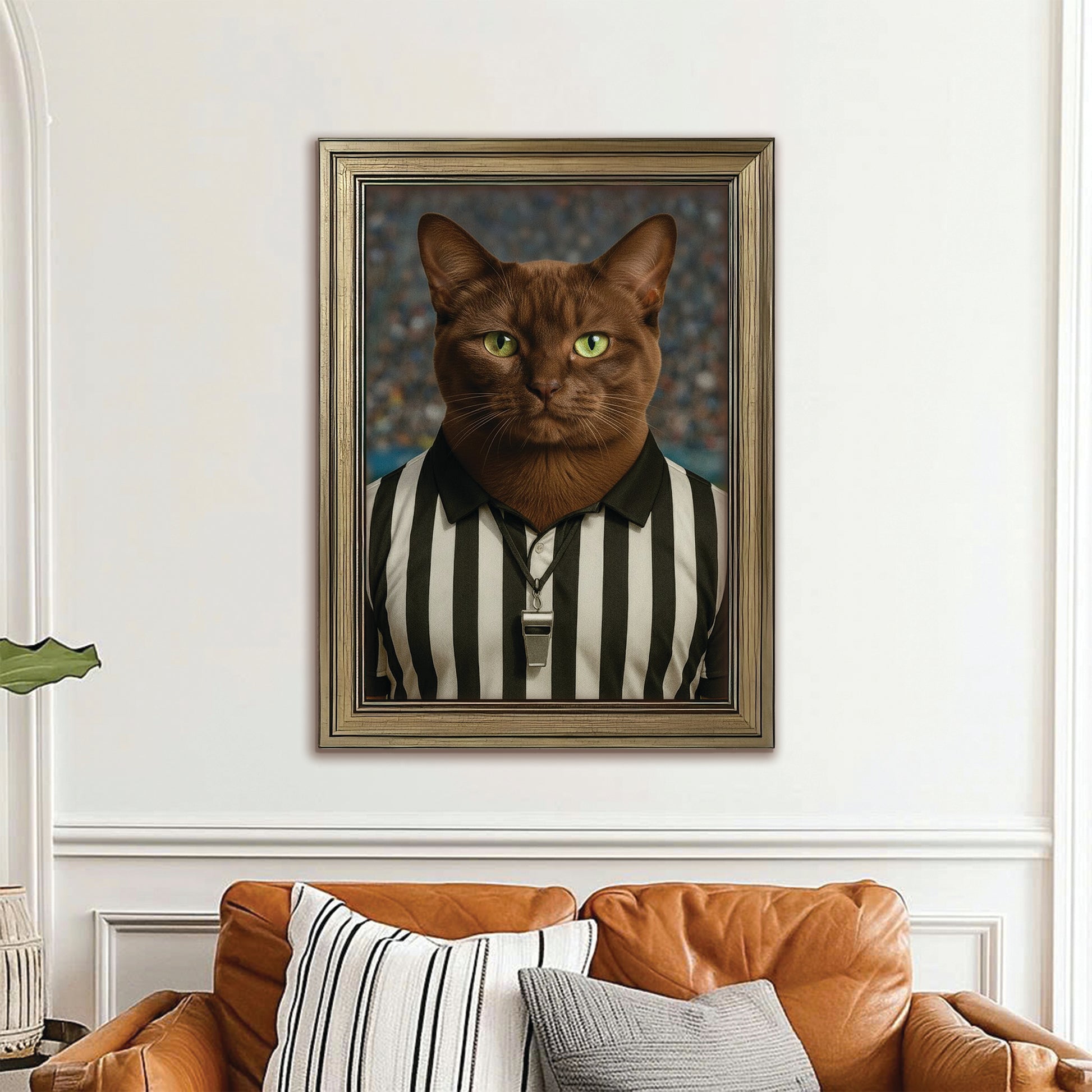 Custom Photo Referee Cat Canvas Framed Wall Art Gift For Cat Lovers