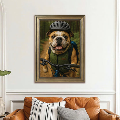 Custom Photo Mountain Biker Dog Canvas Framed Wall Art Gift For Dog Lovers