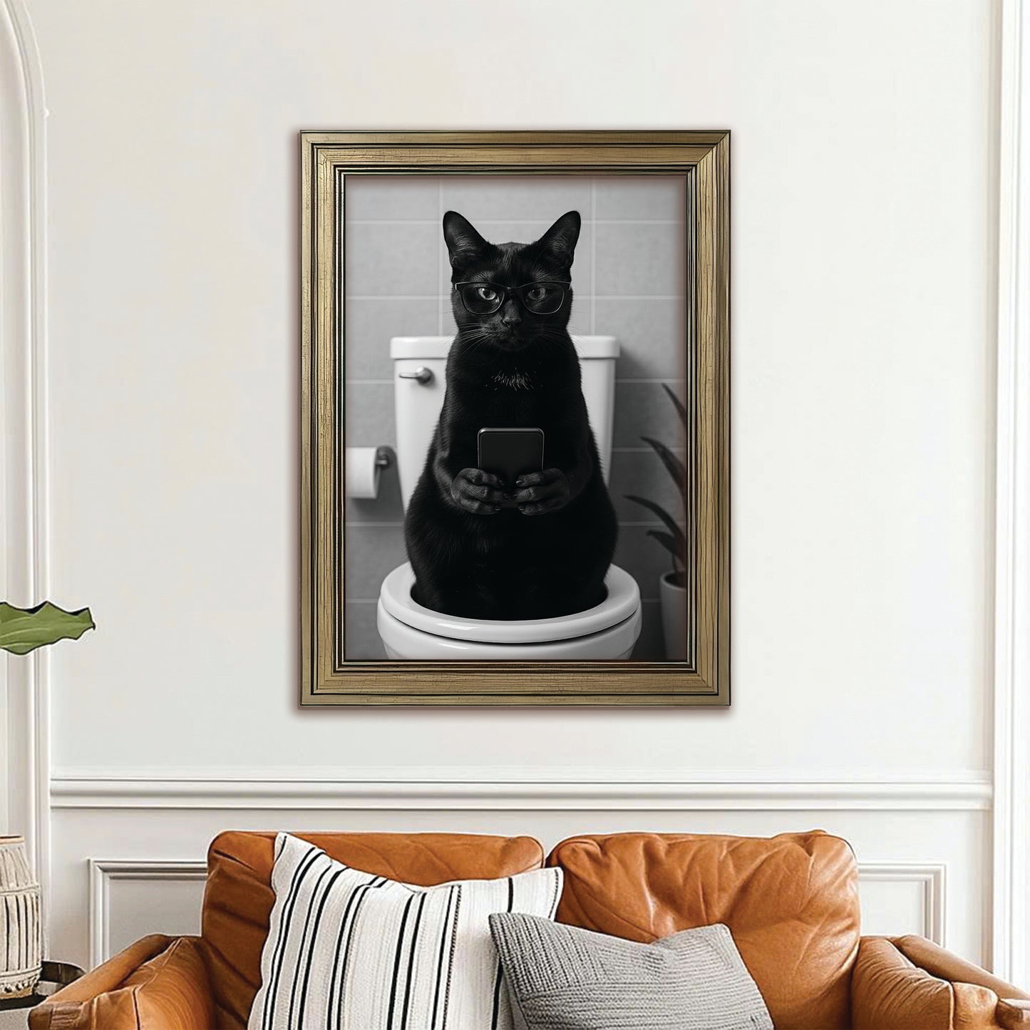 Custom Photo Cat Bathroom Style 14 Canvas Framed Wall Art Gift For Cat Lovers
