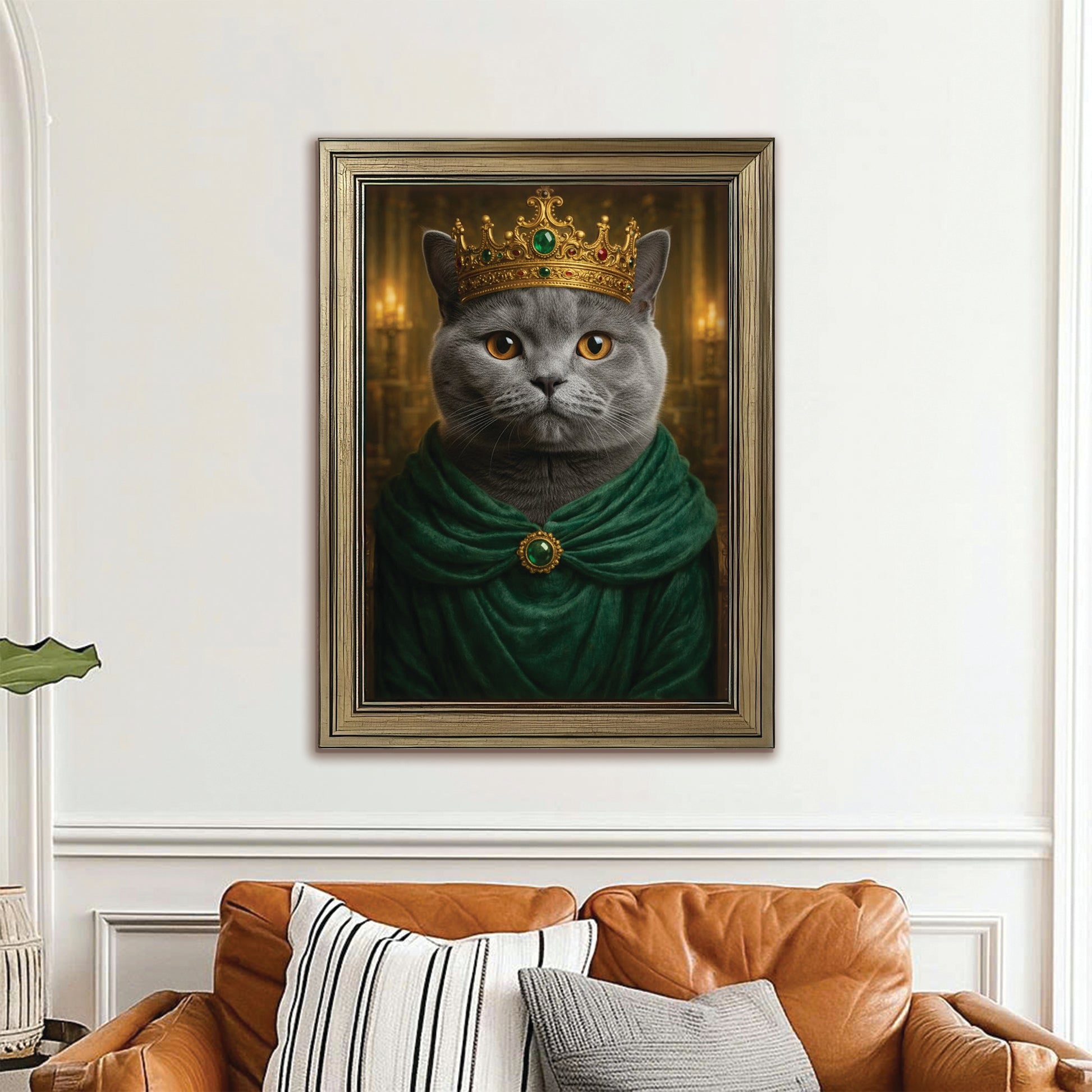 Custom Photo Royal King Queen Cat Canvas Framed Wall Art Gift For Cat Lovers