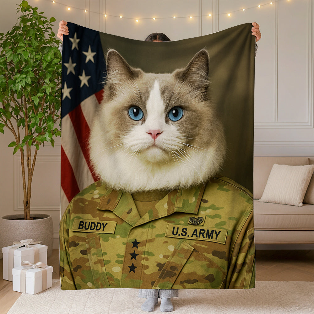 Custom Cat Photo Us Army Blanket _ Gift For Cat Lovers