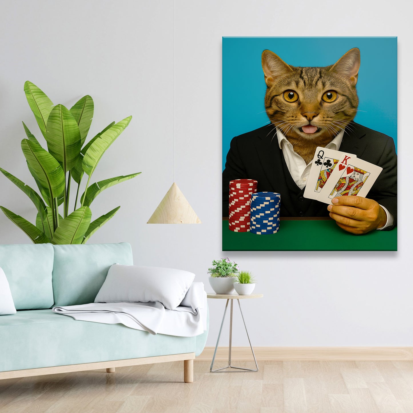 Custom Photo Poker Player Cat Canvas Gift For Cat Lovers
